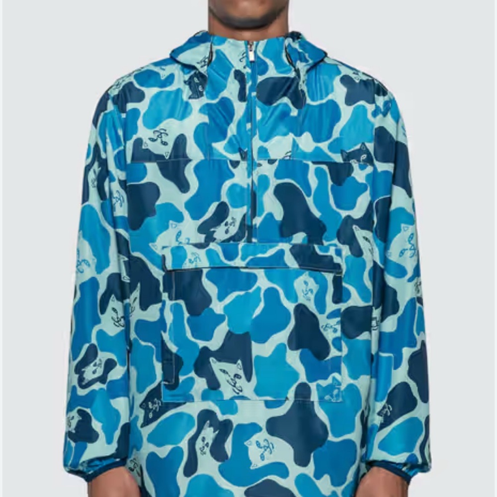 Ripndip Nerm Camo packable anorak hooded jacket,windbreaker,fanny pack,cats,blue